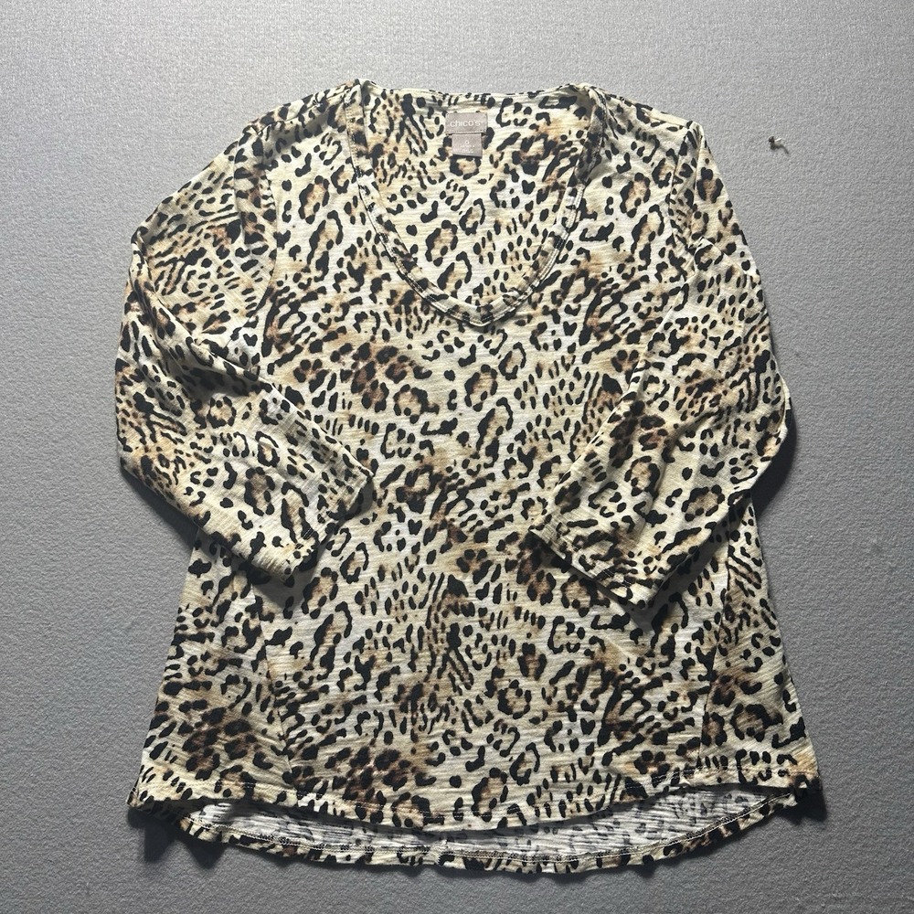 Chicos Women's 3/4 Sleeve Top Cheetah Print Size 0